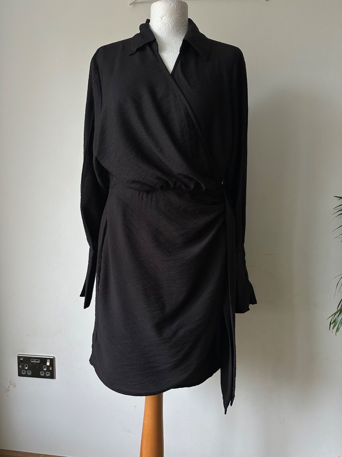 H&M Black Wrap Shirt Dress Size M Collared