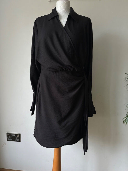 H&M Black Wrap Shirt Dress Size M Collared