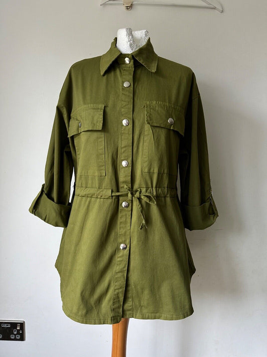 I SAW IT FIRST Belted Utility Shacket With Turn Up Cuff 8 Olive Green