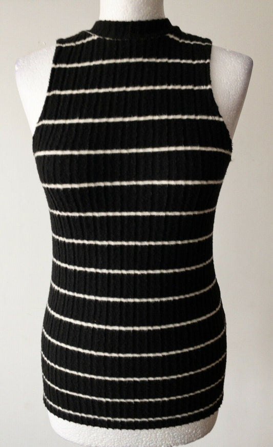 River Island Soft Knit Sleeveless Jumper Size 8 Black and White Striped