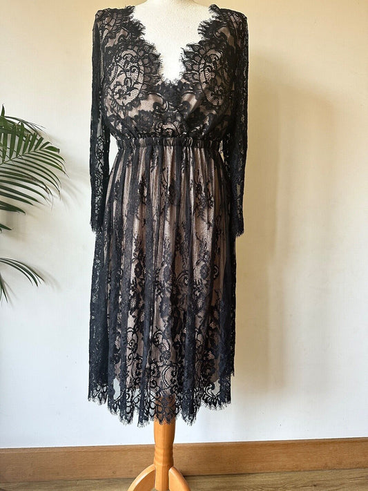 Goddiva Black Lace Lined Dress Size 12