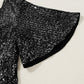 Black Sequin V Neck Flutter Sleeve Wide Leg Jumpsuit