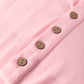 Pink Colorblock Long Sleeve Buttons Henley Top