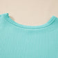 Aruba Blue Solid Colour Corduroy Knit Round Neck Top