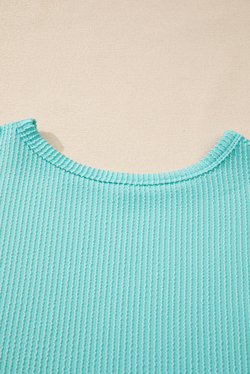 Aruba Blue Solid Colour Corduroy Knit Round Neck Top