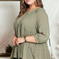 Green Plus Size Ruffle Tiered Split Neck Shirt