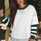 White Stripe Colorblock Sleeve Exposed Seam Fake-2-Piece Sweatshirt