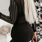 Black Rhinestone Decor Striped Mesh Long Sleeve Bodysuit