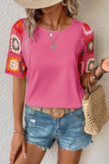 Turquoise Floral Crochet Short Sleeve Top - BB Fashion Outlet