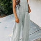 Gray Textured Wide Leg Overall with Pockets