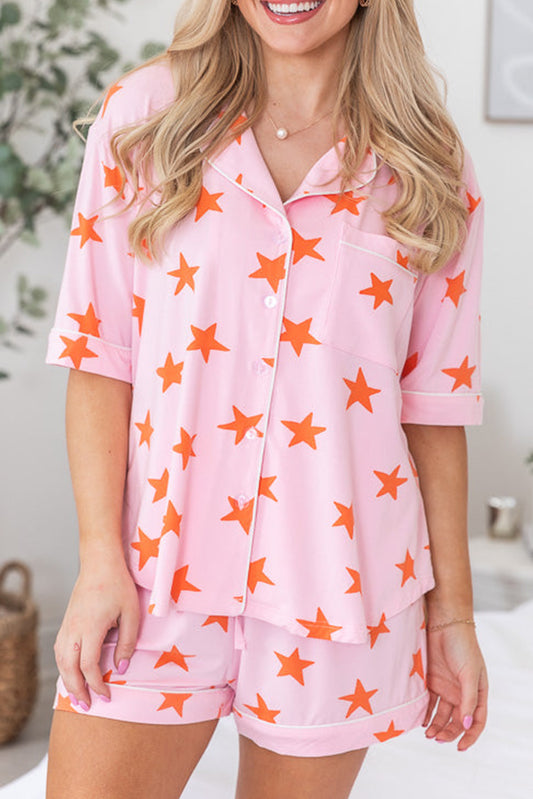 Pink Stars Short Sleeve Shirt and Shorts Bamboo Pyjama Set