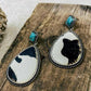 Black Cow Print Turquoise Drop Earrings