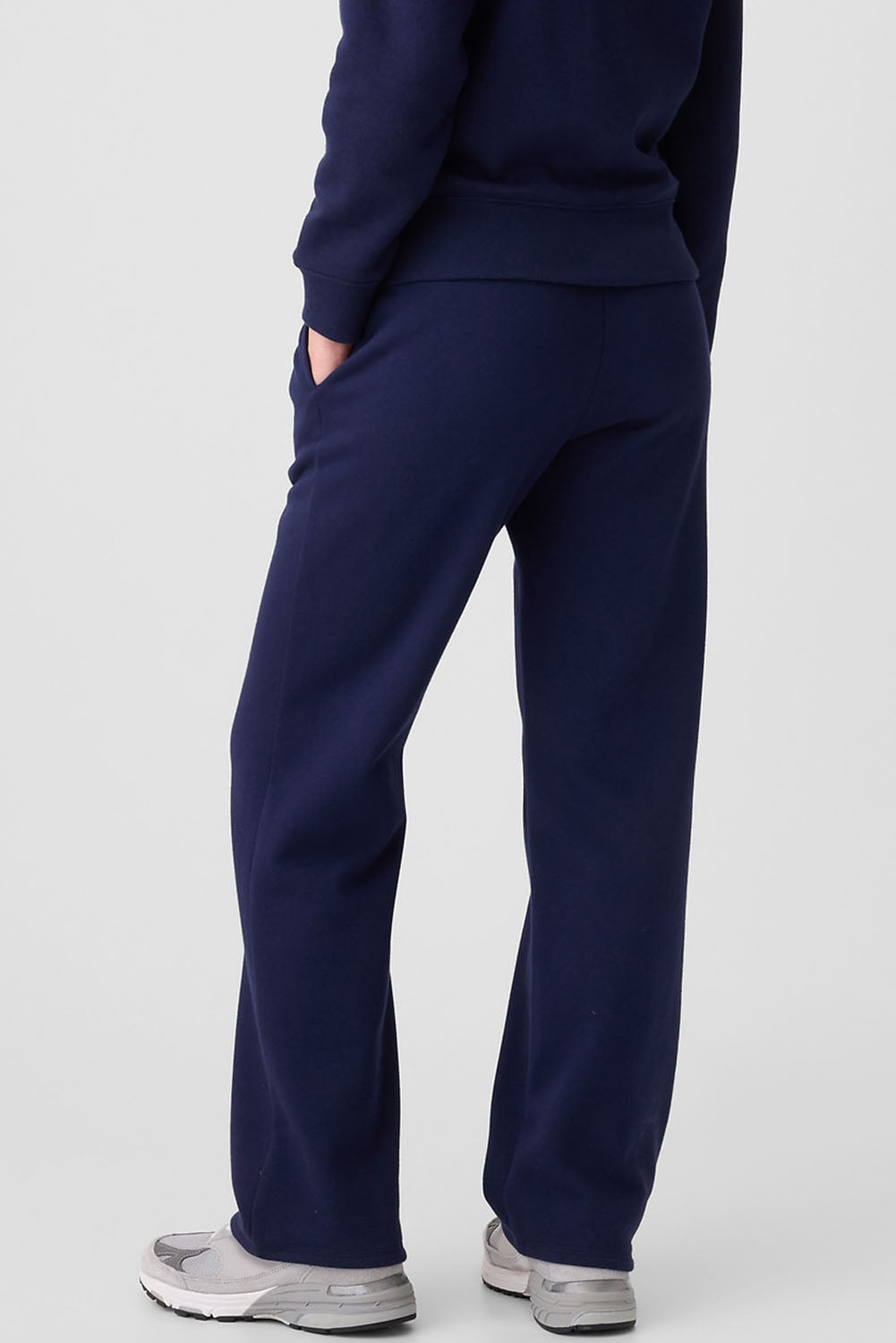 Navy Blue Solid Colour Fleece Lined Drawstring Waist Casual Trousers