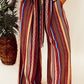 Red Boho Ethnic Striped Print Tie Waist Wide Leg Pants