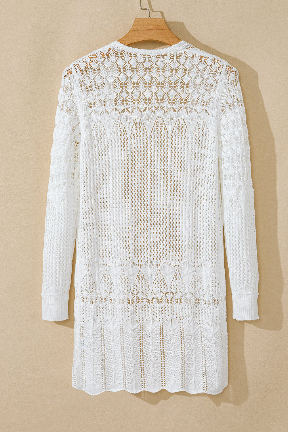 White Crochet Hollow Out Open Front Cardigan