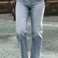 Light Blue Acid Wash Raw Edge Straight Jeans