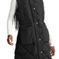 Black Longline Quilted Stand Collar Puffer Vest