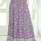 Purple Floral Print Shirred High Waist Maxi Skirt