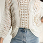 White Hollow Out Knit Bracelet Sleeve Drop Shoulder Sweater