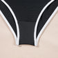 Black Contrast Trim Two Tone Belted One Piece Swimsuit