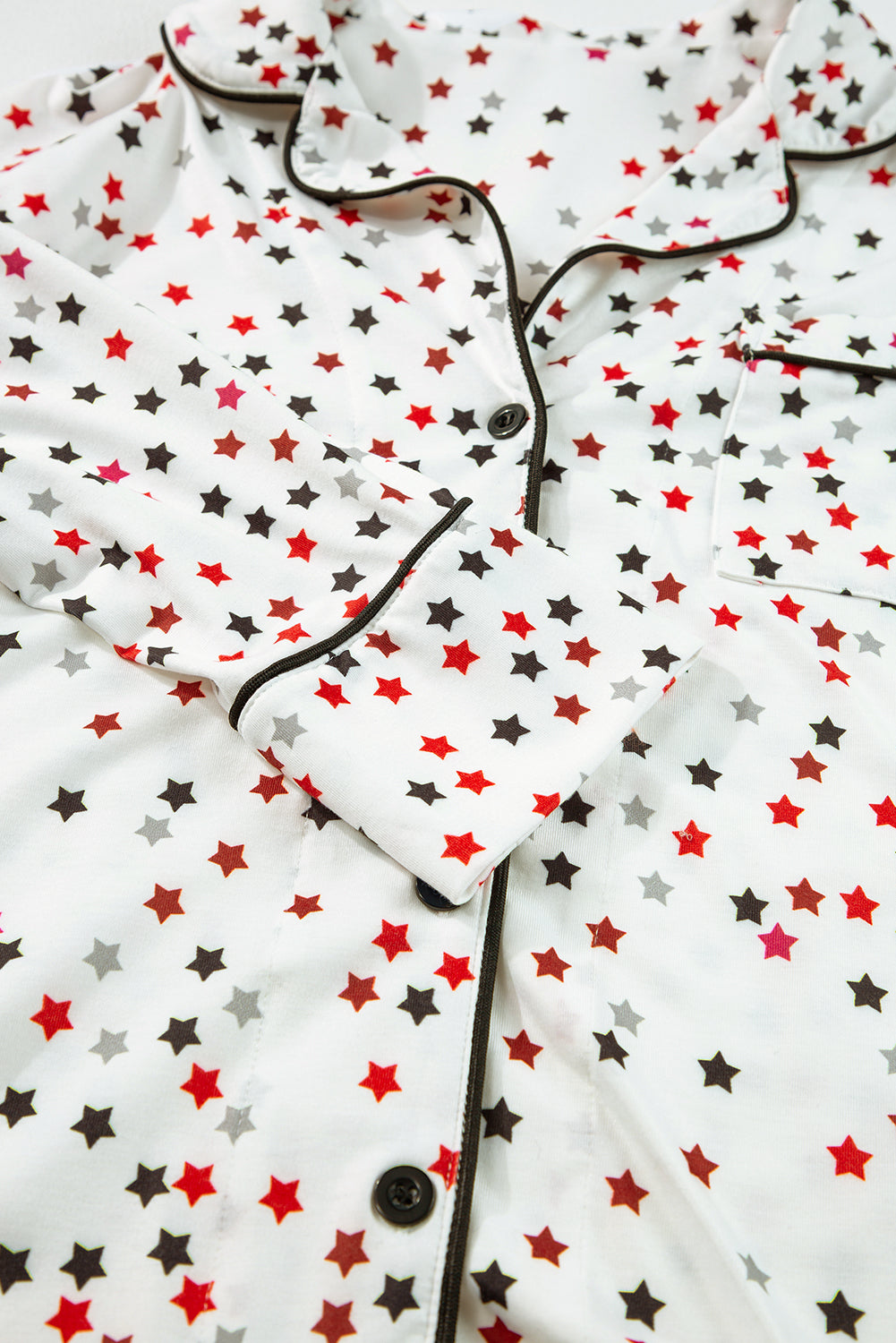 White Contrast Pipping Star Long Sleeve and Trousers Pyjamass Set