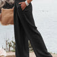 Black Shirred High Waist Plus Size Wide Leg Pants