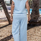 Beau Blue Textured Colorblock Edge Tank Top High Waist Pants Set