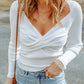 White Cable Crossed V Neck Sweater