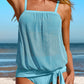 Turquoise Striped Mesh Knotted Hem Tankini Swimsuit