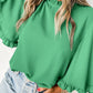 Green Frilly Round Neck Wide Half Sleeve Blouse