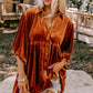 Chestnut 3/4 Sleeve Tunic Babydoll Velvet Shirt