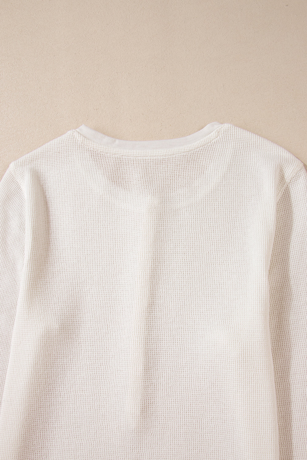 White Solid Colour Waffle Half Button Long Sleeve Top