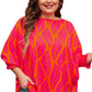 Rose Leafy Printed Smocked Lantern Sleeve Plus Size Blouse