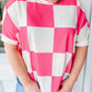 White Textured Checkerboard Round Neck Plus Size T Shirt