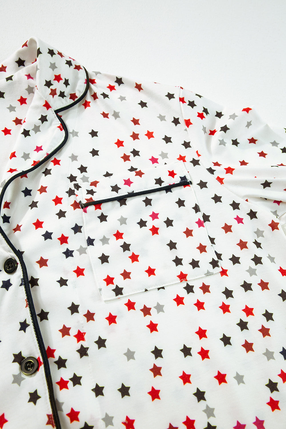 White Contrast Pipping Star Long Sleeve and Trousers Pyjamass Set