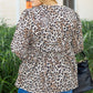 Khaki Leopard Print Lace-up Ruffled 3/4 Sleeve Plus Size Blouse