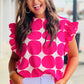 Rose Bubblegum Pattern Frilled Collar Flutter Sleeve Top