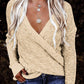 Khaki Wrap V Neck Waffle Sweater