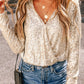 Beige Sequin Long Sleeve Wrap V Neck Bodysuit