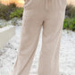 Beige Smocked High Waist Wide Leg Plus Size Pants