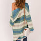 Blue Striped Color Block Hollowed Knit Cardigan