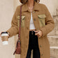 Khaki Contrast Flap Pocket Single Breasted Teddy Coat