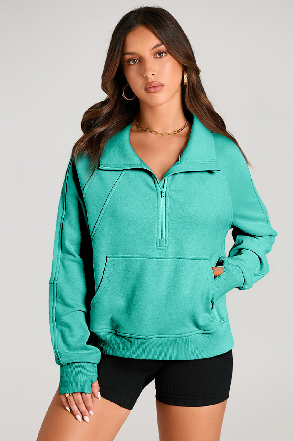 Valerian Quarter Zip Stand Neck Kangaroo Pocket Sweatshirt