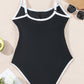 Black Contrast Trim Two Tone Belted One Piece Swimsuit