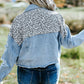 Blue Plus Size Leopard Ripped Cropped Denim Jacket