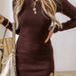 Coffee Slim Fit Mock Neck Side Slit Sweater Dress