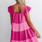 Pink Crinkled Colorblock Patchwork Flutter Tiered Mini Dress