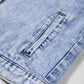 Beau Blue Vintage Washed Flap Pockets Denim Jacket