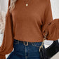 Chestnut Ribbed Knit Drop Shoulder Ruffled Sleeve Textured Top