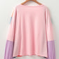 Pink Colorblock Long Sleeve Buttons Henley Top